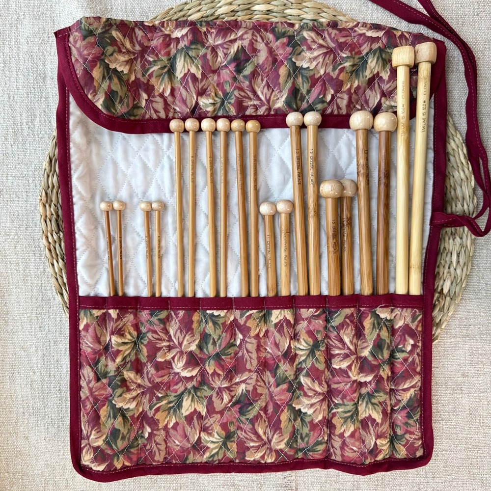 Crystal Palace Clover Bamboo Knitting Needle Set with Quilted Floral Roll Case